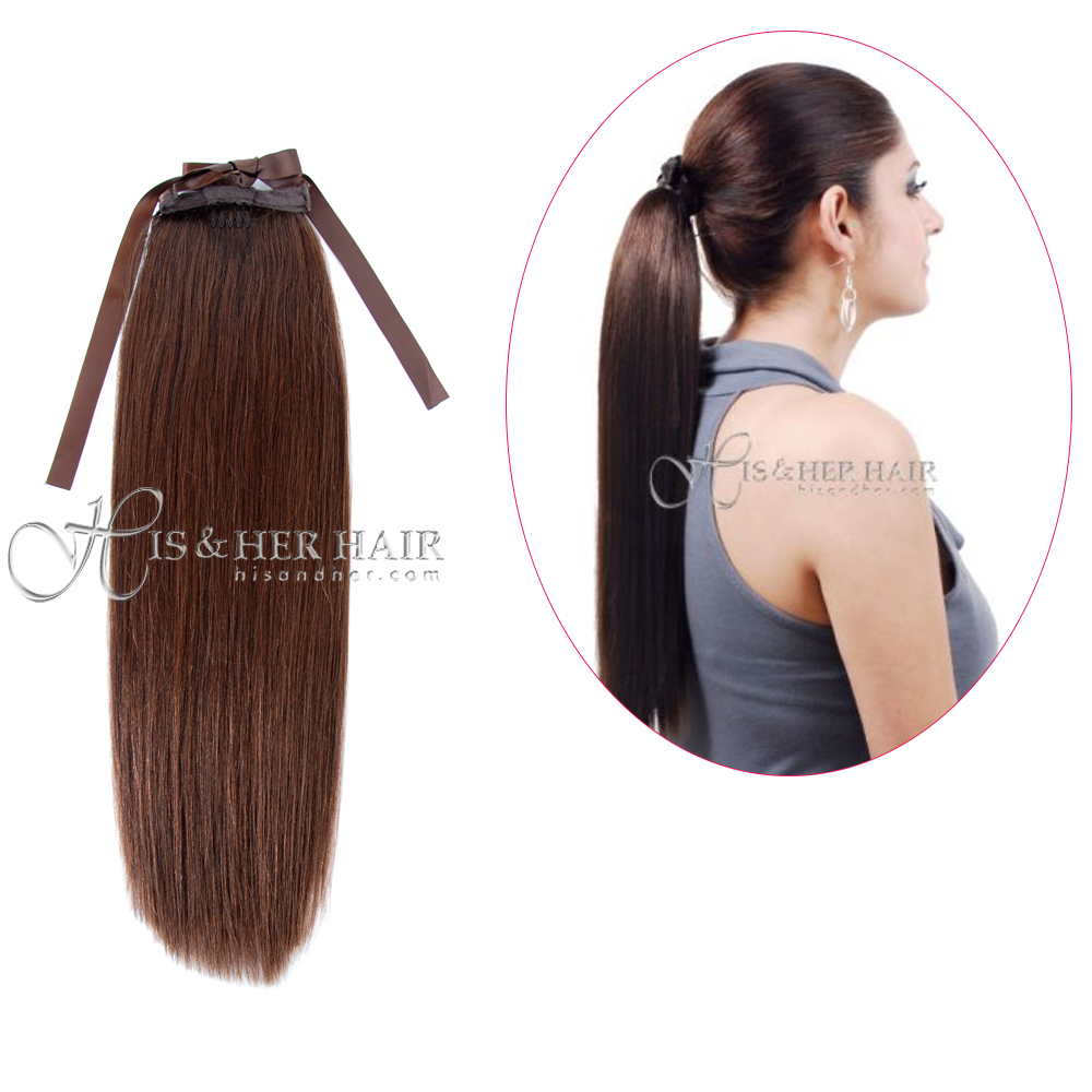 Human Hair Ponytail  - Natural Perm Straight 14"